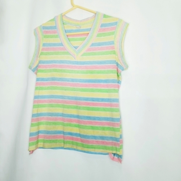 Unbranded Union Made Tank Tee Shirt Pastel Striped Vintage flawed - Picture 1 of 11